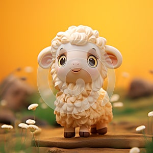 Dreamy Sheep Figurine: Cute Wood-made Ip With High Detail And Pastel Colors