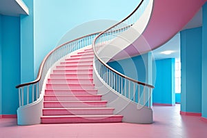 Dreamy Spiral stairs pink sky. Generate Ai