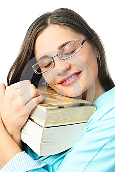 Dreamy student with books