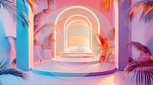 Dreamy tropical arches with vibrant gradient lighting photo