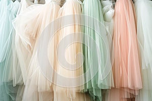 dreamy tulle skirts of dresses filling a shops rack