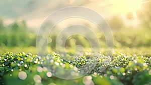 A dreamy and unfocused image of a biotech crop field with soft colors and gentle lines reminiscent of a watercolor