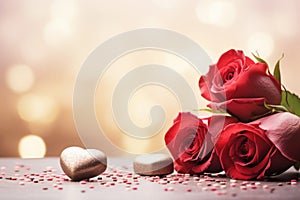 Dreamy Valentine's Day scene with roses, chocolates, and ample copy space