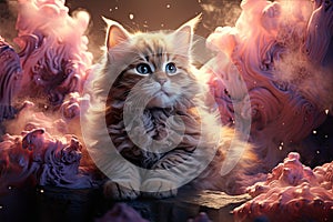 Dreamy Vaporwave Kitten Retro Aesthetics Generative AI