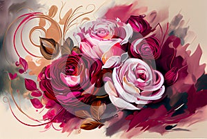 Dreamy Vintage Roses Background – Painted Brushwork Texture – Generative AI