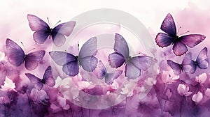 Soft Lavender Watercolor Butterflies Background photo