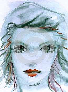 Dreamy Watercolor Portrait of a Breautiful Woman