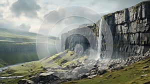 Dreamy Waterfall A Photorealistic Cliff In Hindu Yorkshire Dales