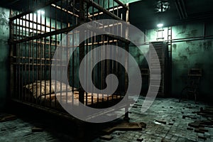 Dreary Prisoner cage prison. Generate Ai photo