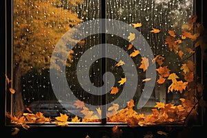 Dreary Rainy window autumn. Generate Ai photo