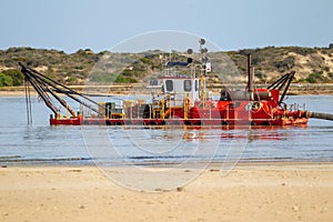 A dredging boat at the Coorong on Hindmarsh Island South Australia on July 28 2020