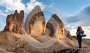 Drei Zinnen or Tre Cime di Lavaredo with hiker