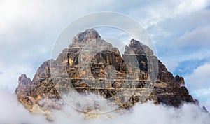 Drei Zinnen or Tre Cime di Lavaredo, Sextener Dolomiten or Dolomiti di Sesto, South Tirol, Dolomiten mountains view, Italian Alps