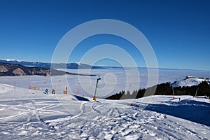 DreilÃ¤ndereck arnoldstein skiing piste in Karawanks mountains in Austria