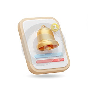 3DRender Golden Notification Bell Icon