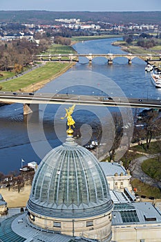 Dresden aerial view, river Elbe and Academy of fine arts