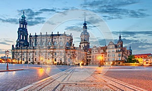 Dresden castle or Royal Palace by night, Saxony, Germany