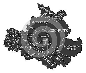 Dresden city map Germany DE labelled black illustration