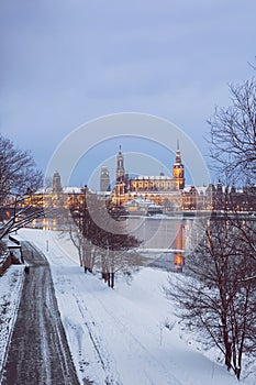 Dresden at dusk in winter