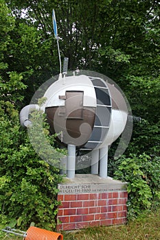 Dresden, Germany - June 27, 2023: Sculpture of an Ulbricht integrating sphere, a standard instrument in photometry and radiometry