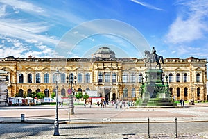 DRESDEN, GERMANY-SEPTEMBER 08, 2015: Panoramic on Zwinger Palace - royal palace since 17th century in Dresden. Today, Zwinger com