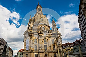 Dresden, Germany: View of The Dresden Frauenkirche in Dresden. Evangelical-Lutheran Church of Saxony