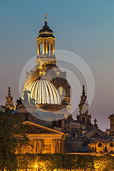 Dresden night, Germany - Frauenkirche Church, Art Academy