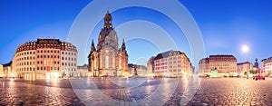 Dresden panorama in frauenkirche square at night, Germany