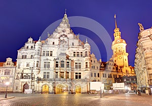 Dresden panorama at night, with Hofkirche cathedral