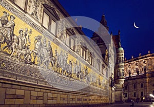 Dresden Procession of Princes Mosaic by night photo