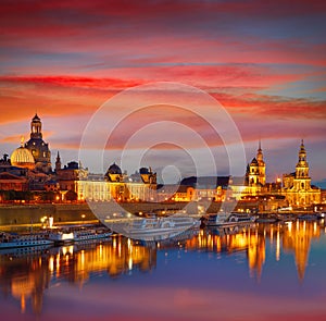 Dresden skyline and Elbe river in Saxony Germany