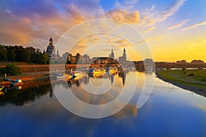 Dresden skyline and Elbe river in Saxony Germany