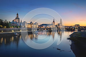 Dresden skyline with Elbe River at sunset - Dresden, Saxony, Germany