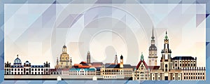 Dresden skyline vector colorful poster on beautiful triangular texture background