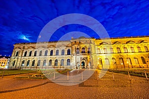 Dresdner Zwinger Grand Building exterior view at night, Dresden - Germany