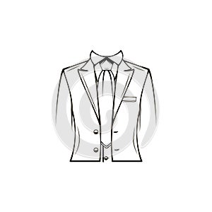 Dress coat, Suit, Necktie, Tuxedo. Groom, Wedding clothes. Dinner jacket. Vector.