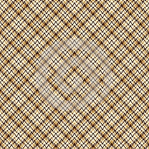 Dress fabric pattern vector in brown and gold. Seamless diagonal tweed hounds tooth check plaid.