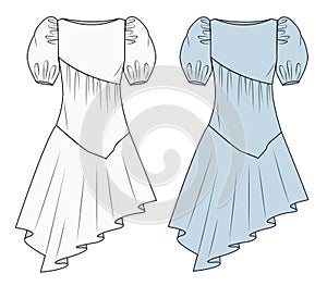 Dress fashion flat sketch template. Dress technical drawing.