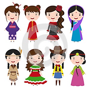 Dress girls in traditional costumes