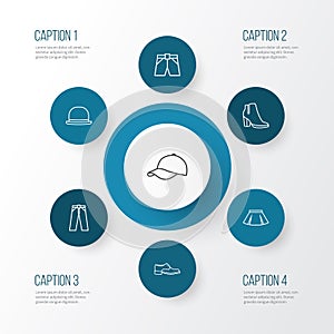 Dress Outline Icons Set. Collection Of Fedora, Mini, Briefs And Other Elements. Also Includes Symbols Such As Panties photo