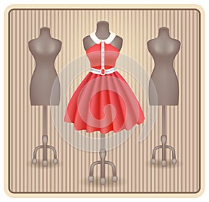 Dress in retro style on dummy