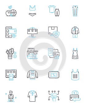 Dress shopping linear icons set. Boutique, Fashion, Style, Trendy, Designer, Vintage, Glamorous line vector and concept