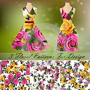 Dress with an trendy rose and butterflies design