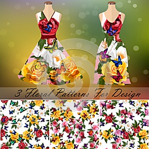 Dress with an trendy rose and butterflies design
