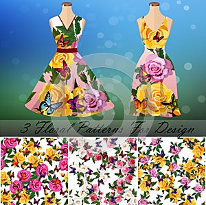 Dress with an trendy rose and butterflies design