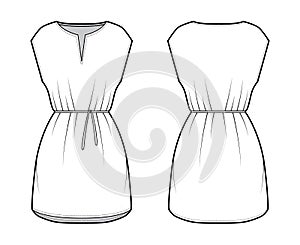 Kleidung tunika technisch mode illustrationen binden ohne ärmel übergroße größen körper Länge die Röcke gehackt nacken. eine Wohnung 