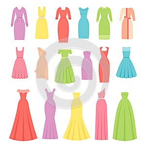 Dress for women. Vector illustration. Female textile, flat design