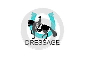 dressage horse riding sport vector line icon. athlete riding a horse sport pictogram,
