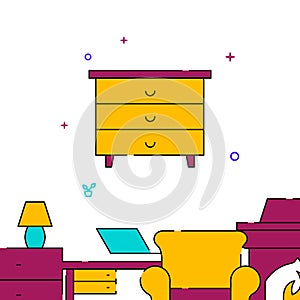 Dresser, chest of drawers filled line icon, simple vector illustration
