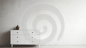 Minimalist White Dresser On Plain Background - Modern 8k Staging photo